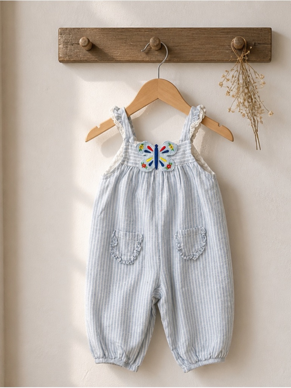 Good Lad Blue & White Striped Butterfly Pocket Overalls